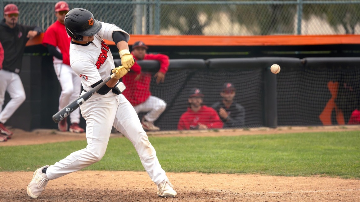 VC catcher Evan DeVally had a pair of hits with two RBI and a run scored in the Pirates' 11-9 setback against Oxnard Friday at Pirate Park. (photo by Larry Gleeson)