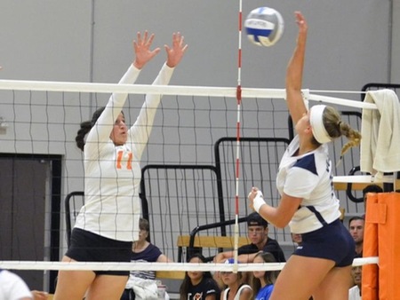 VC freshman Kelly Rodriguez (11) had 15 kills to lead the Pirates past Orange Coast in a 5-set marathon, 25-23, 16-25, 25-27, 28-26, 15-13, in the first round of the CCCAA Southern California Regional Playoffs Tuesday in Costa Mesa.