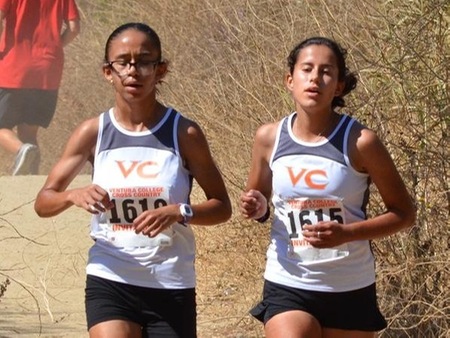 Olivia Burton (left) and Tatiana Garcia finished second and sixth, respectively, as the Pirates' women's cross country team came in third overall at the SoCal Preview meet in Cerritos on Friday.