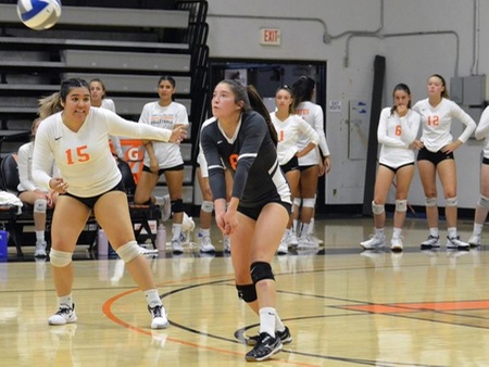 VC freshman Leslie Perez (8) had 28 digs and a 2.43 passer rating to lead Ventura in a four-set win at LA Pierce Wednesday.