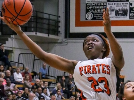 Jasmyne Martin scored 23 points with eight rebounds and four assists for the Pirates Monday against Cerritos at the Coast Christmas Classic. (photo by Felix Cortez)
